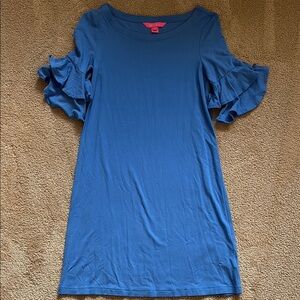 Lilly Pulitzer Lulu Blue Flutter Sleeve Ruffled Blouse